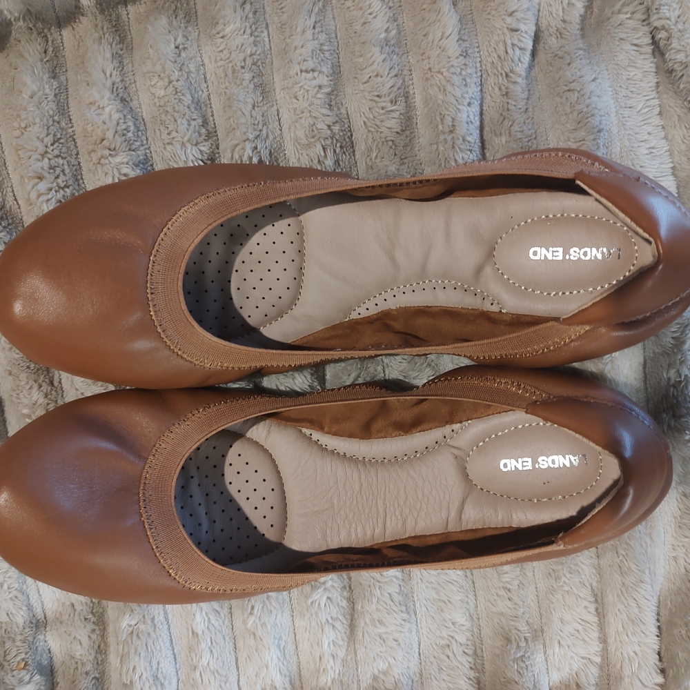 Lands' End Brown Leather Comfort Flats